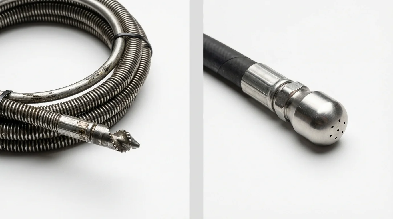 Drain snake cable and hydro jetting nozzle used for drain cleaning in Hillside, NJ