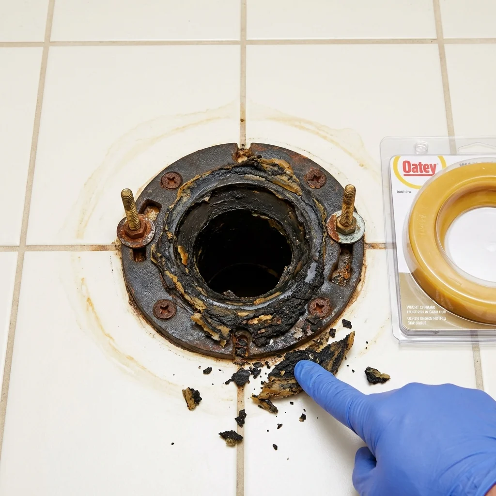 Failed wax ring showing water seepage at the base of a toilet in a Hillside, NJ home