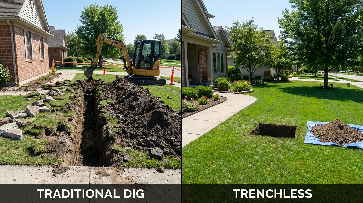 Trenchless sewer repair with minimal yard damage versus traditional excavation in Hillside, NJ